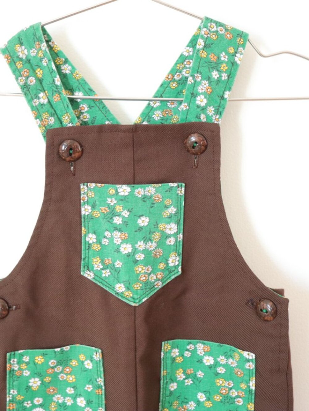 Vintage Brown Cotton Floral Pockets Overall / 2T - Picture 2 of 4